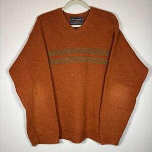Vintage y2k Abercrombie & Fitch Lambswool V-Neck Sweater XL Burnt Orange Striped